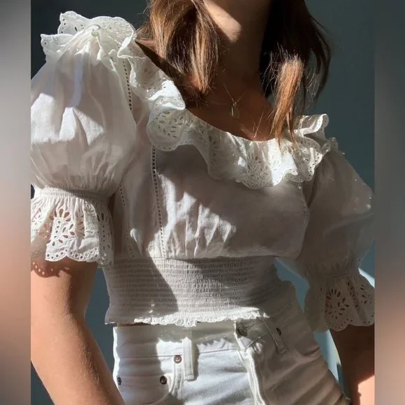 Aritzia Sunday Best White Lady Broderie Peasant Prairie Voile Blouse Size S - Picture 4 of 11